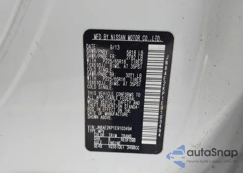 2014 Nissan Quest Le/S/Sl/Sv from USA, damaged, VIN JN8AE2KP1E9103494